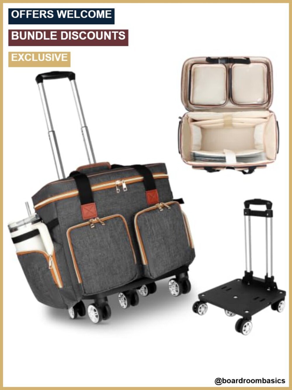 Rolling Teacher Tote Bag with Detachable Trolley, 15.6" Laptop Compartment,